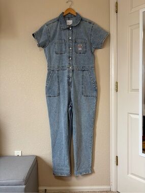 Celebrity Pink Denim Coveralls Jumpsuit Blue Button Up Womens Size XL